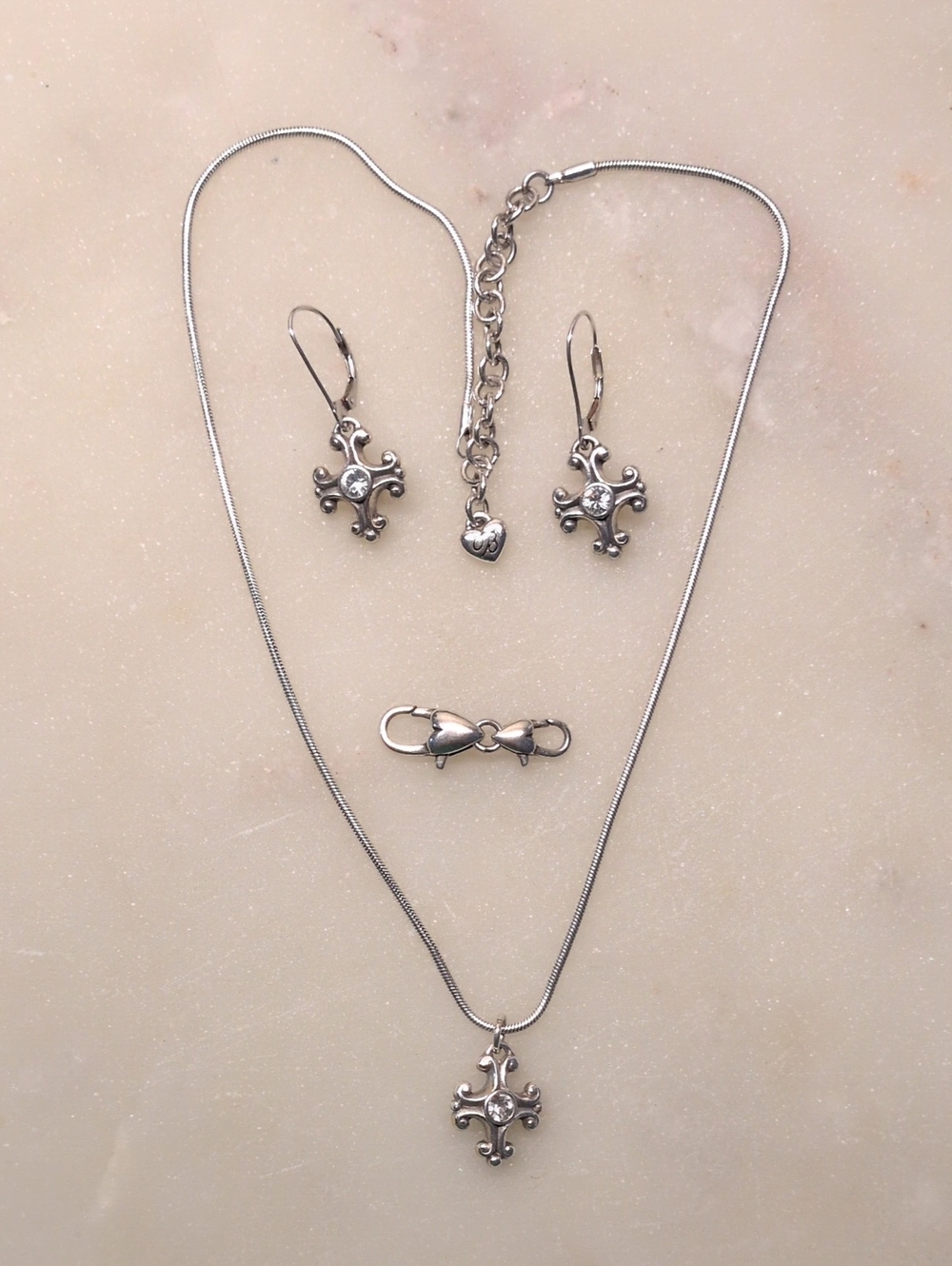 Brighton RARE Set! "Divina" Earrings, Pendant On Charm Necklace W/Double Clasp!